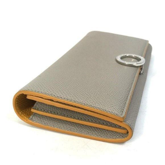 BVLGARI Bulgari Bulgari Logo clip Two fold Folded wallet Leather Gray x Yellow - Picture 14 of 16